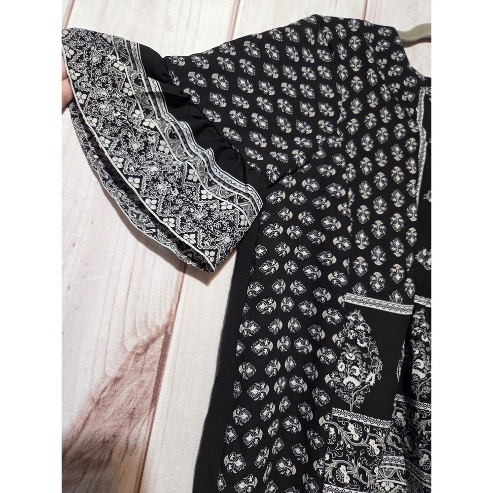 Une Ame Womens Black White Patterned Bell Sleeve Blouse XL NWT Boho Whimsigoth - Picture 4 of 7